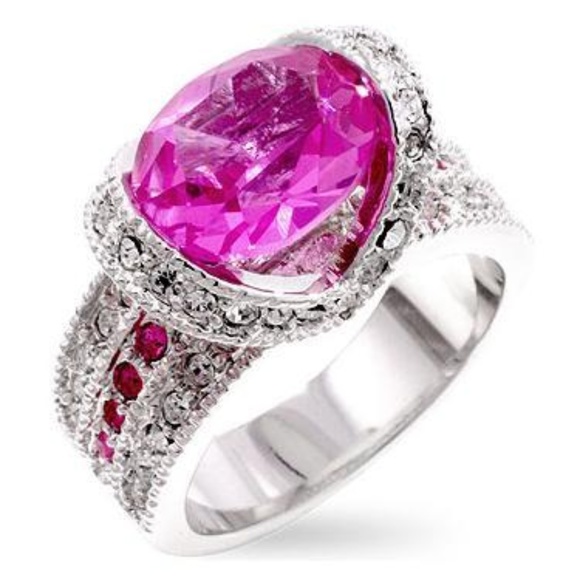 Wht Gld Rhodium Plated 1 Carat Pink CZ Ring